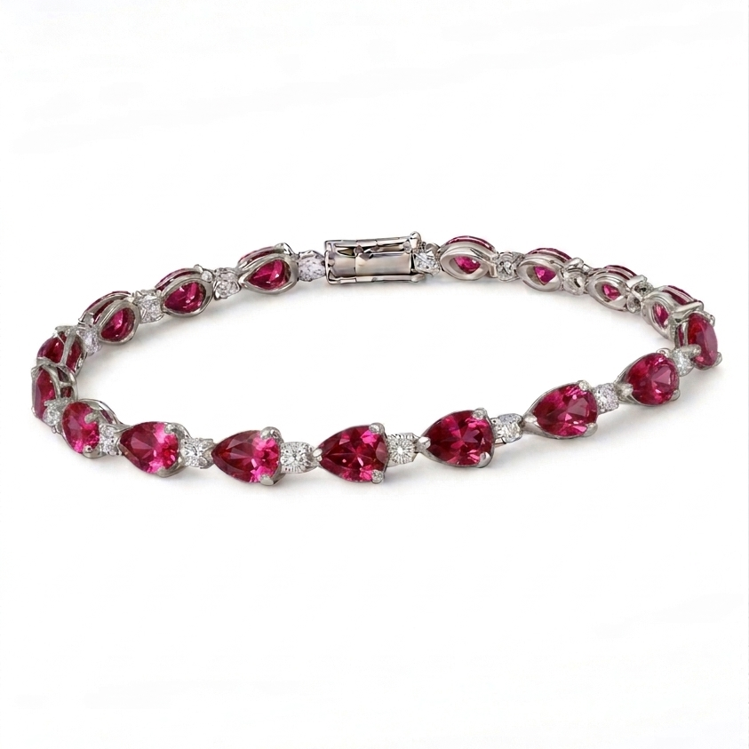 Ruby Red Diamond Bracelet - Silver
