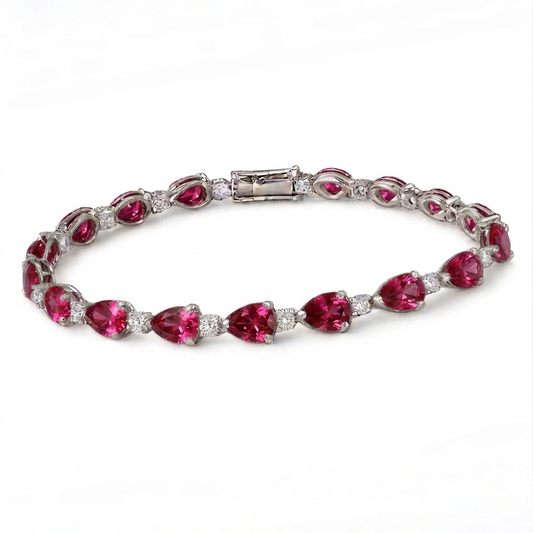 Ruby Red Diamond Bracelet - Silver