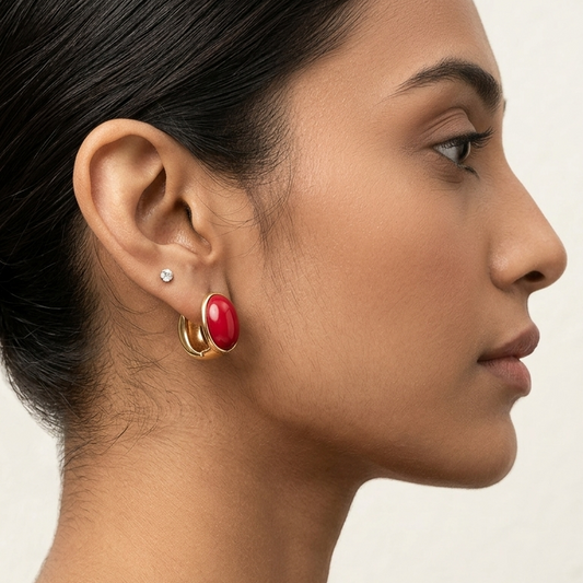 Red Enamel Stud Hoops