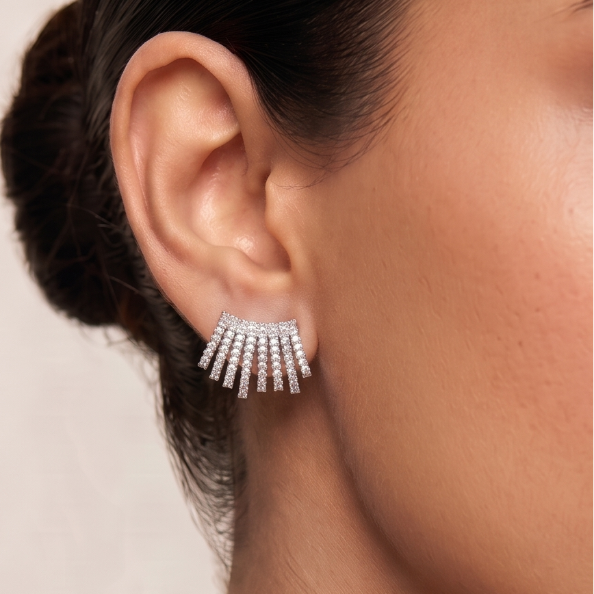 Wave Diamond Earcuffs - Silver