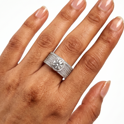 Solitaire Band Cocktail Ring - Silver - 0.85 CT