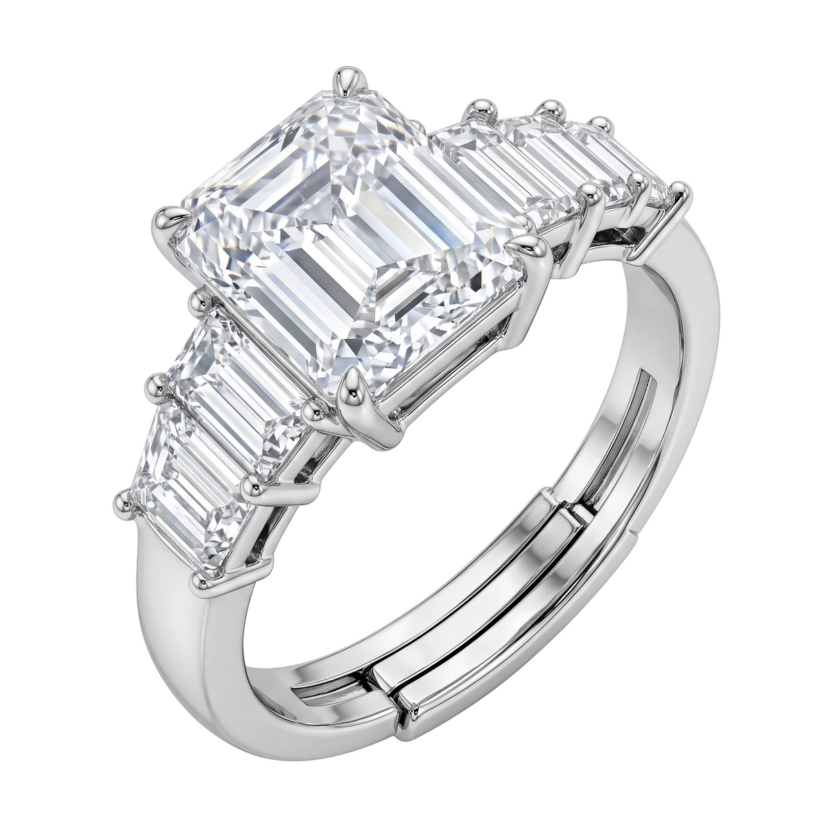 Emerald Cut Solitaire Ring - Silver - 3.5 CT