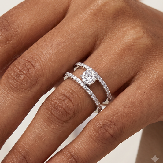 Diamond Flowers Ring - Silver
