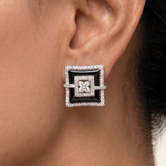 Astra black enamel stud earrings