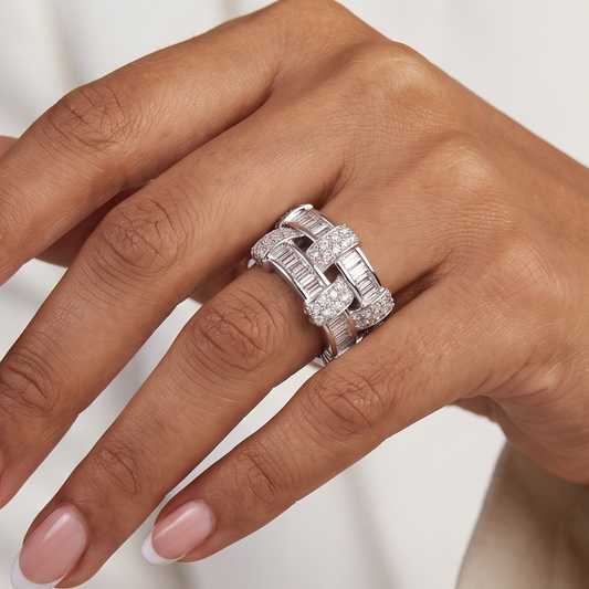 Diamond Baguettes Ring-Silver