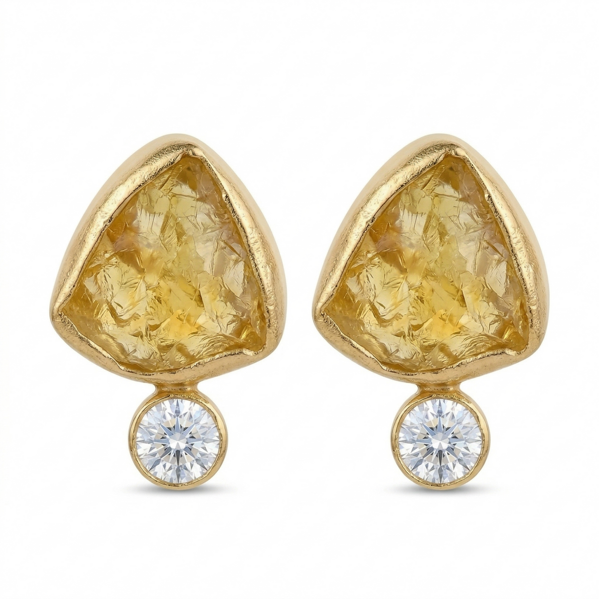 Raw Stone & Diamond Earrings - Gold