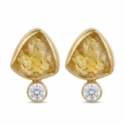 Raw Stone & Diamond Earrings - Gold