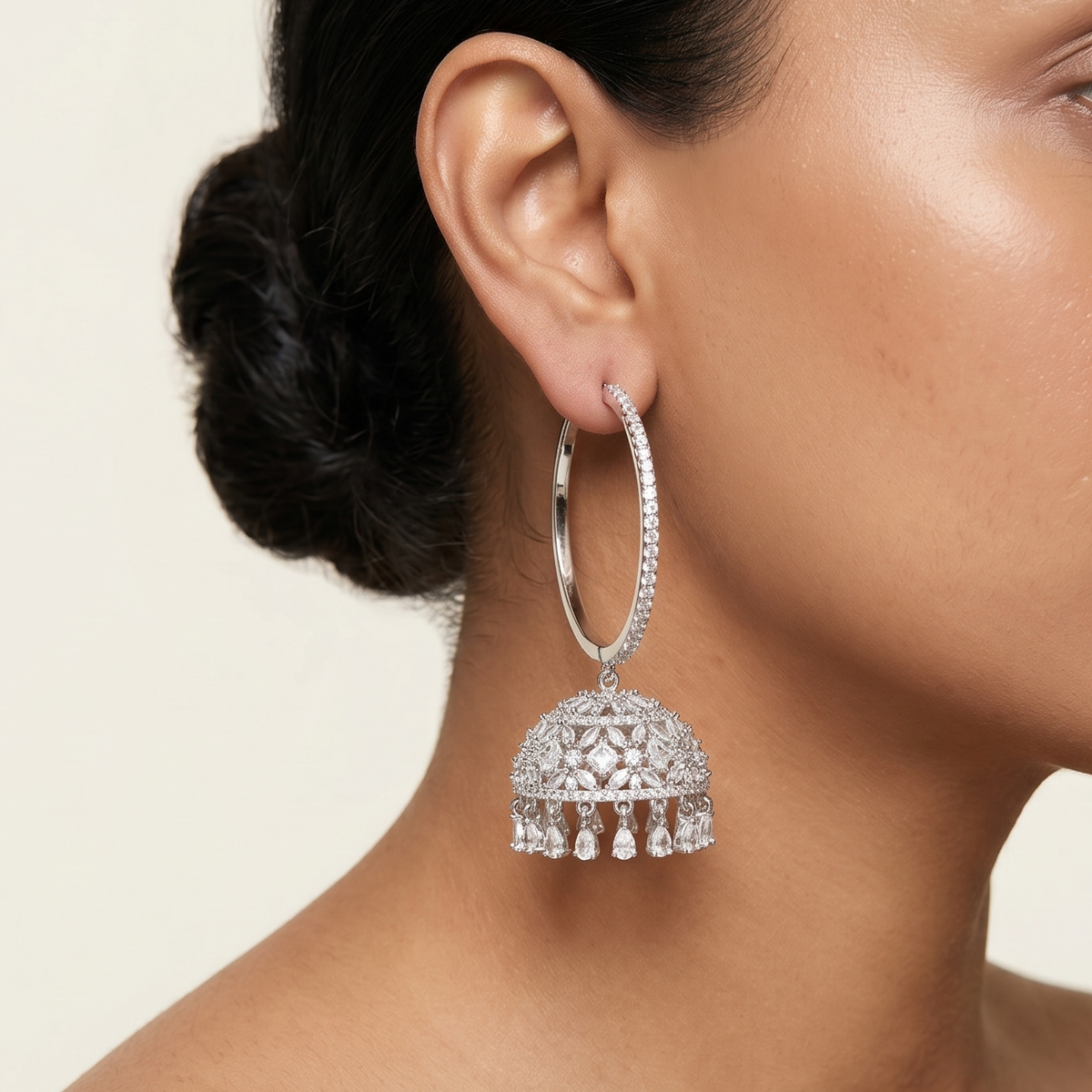 Classic diamond Jhumkas - Silver
