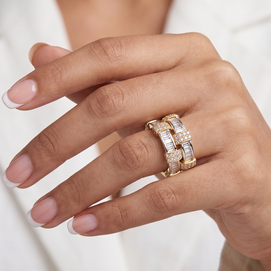 Diamond Baguettes Ring - Gold & Silver