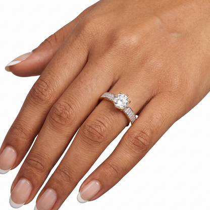 Sleek Band and Solitaire Ring - Gold (2 Tone) - 1 CT