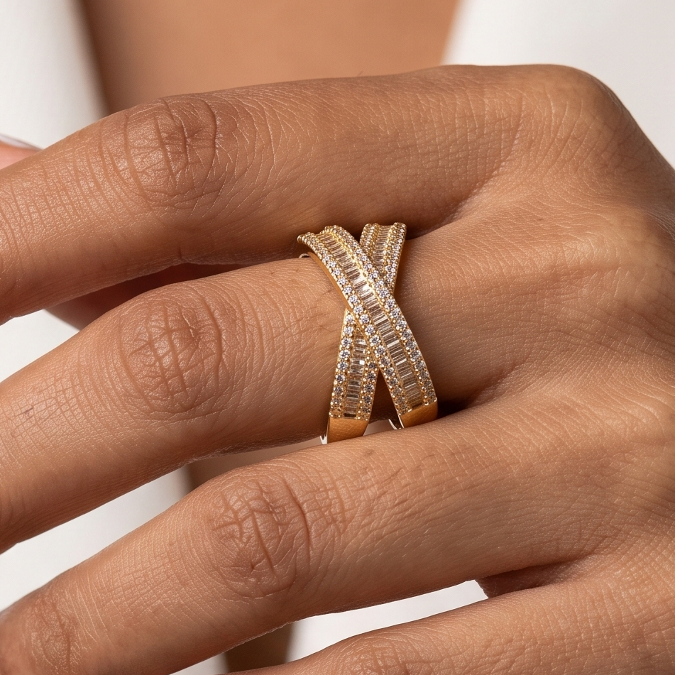 Diamond Cross Ring - Gold
