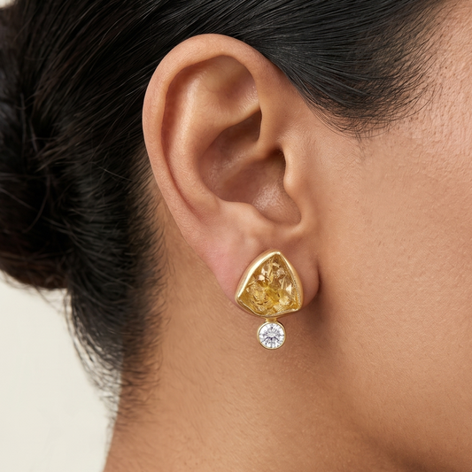 Raw Stone & Diamond Earrings - Gold