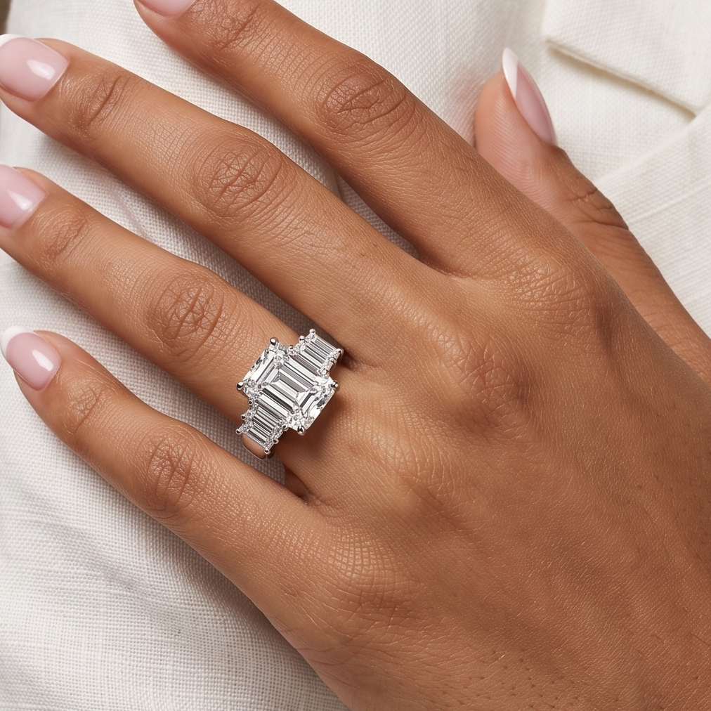 Emerald Cut Solitaire Ring - Silver - 3.5 CT