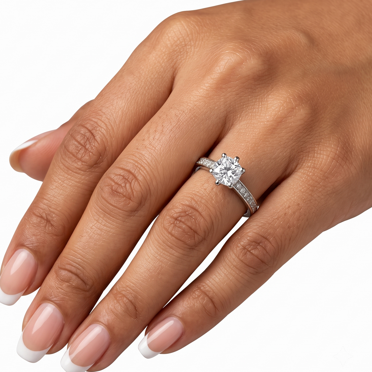 Sleek Band and Solitaire Ring - Silver - 1 CT