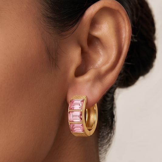 Aira Crystal Hoops - Pink