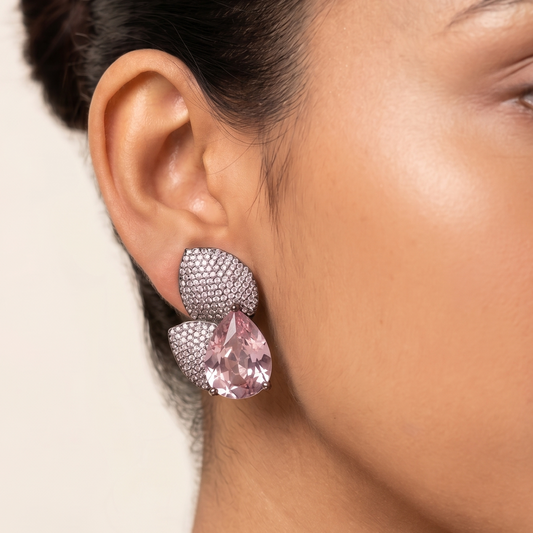 Gleam Petal Diamond Earrings - Pink