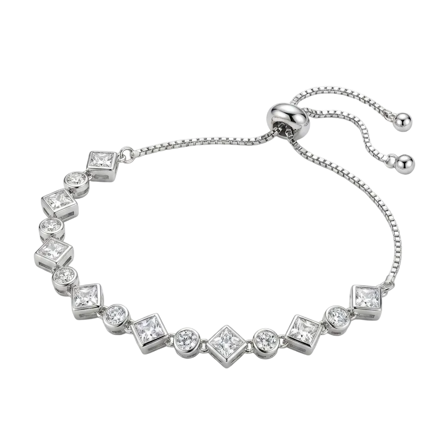 Aura - Princess Solitaire Diamond Bracelet - Silver