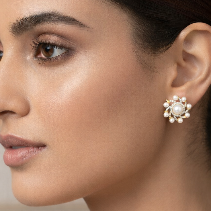Laila Stud Earrings - Gold & Pearl