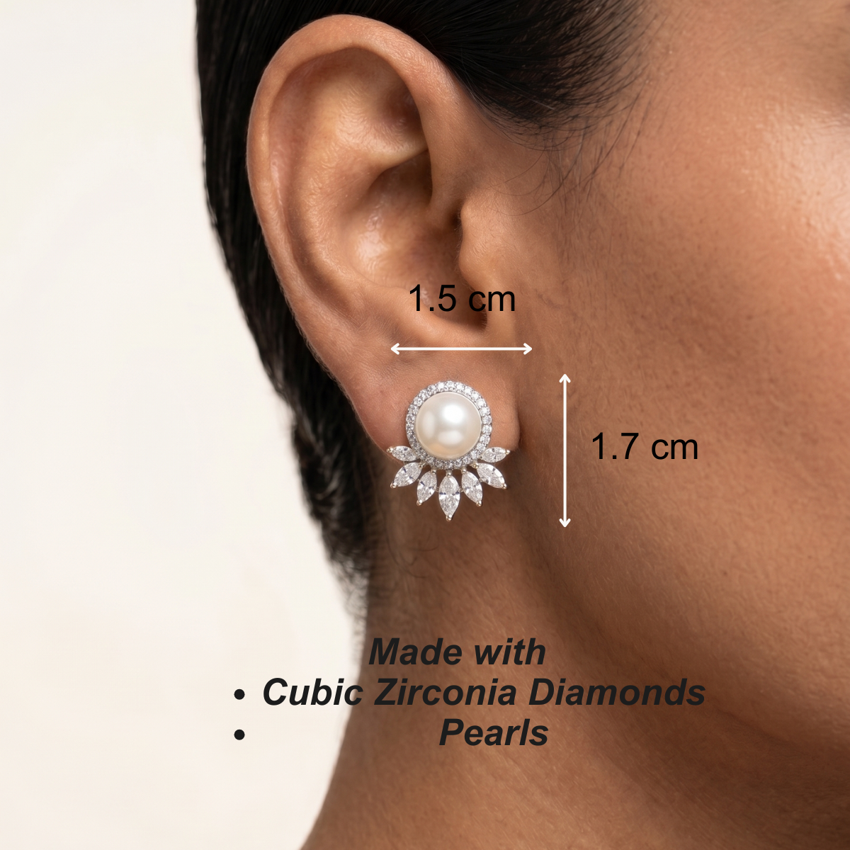 Safa Stud Earrings - Silver & Pearl