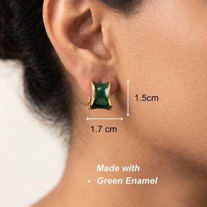Green Enamel Gold Hoops
