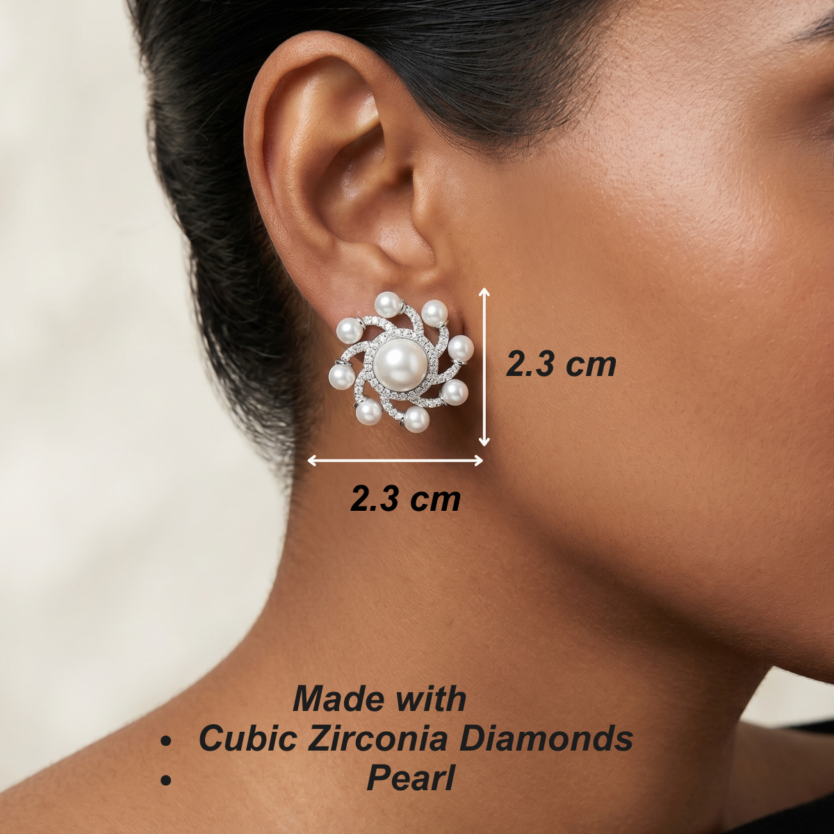 Laila Stud Earrings - Silver & Pearl