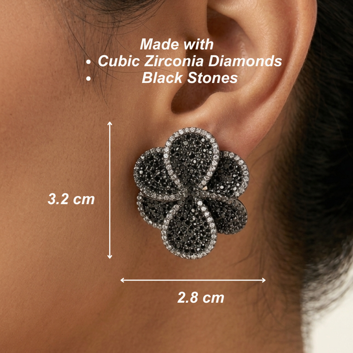 Crystal Buds Earrings - Black