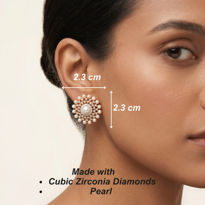 Noura Stud Earrings - Gold & Pearl