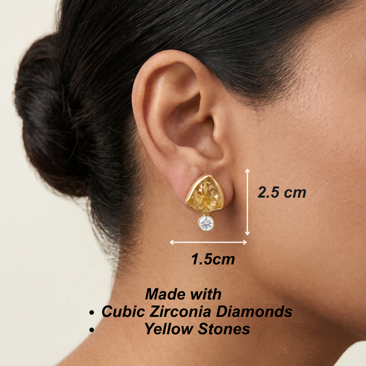 Raw Stone & Diamond Earrings - Gold