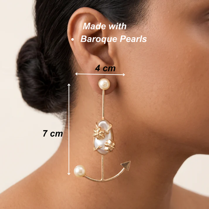 Anchor Baroque Pearl Earrings - Gold
