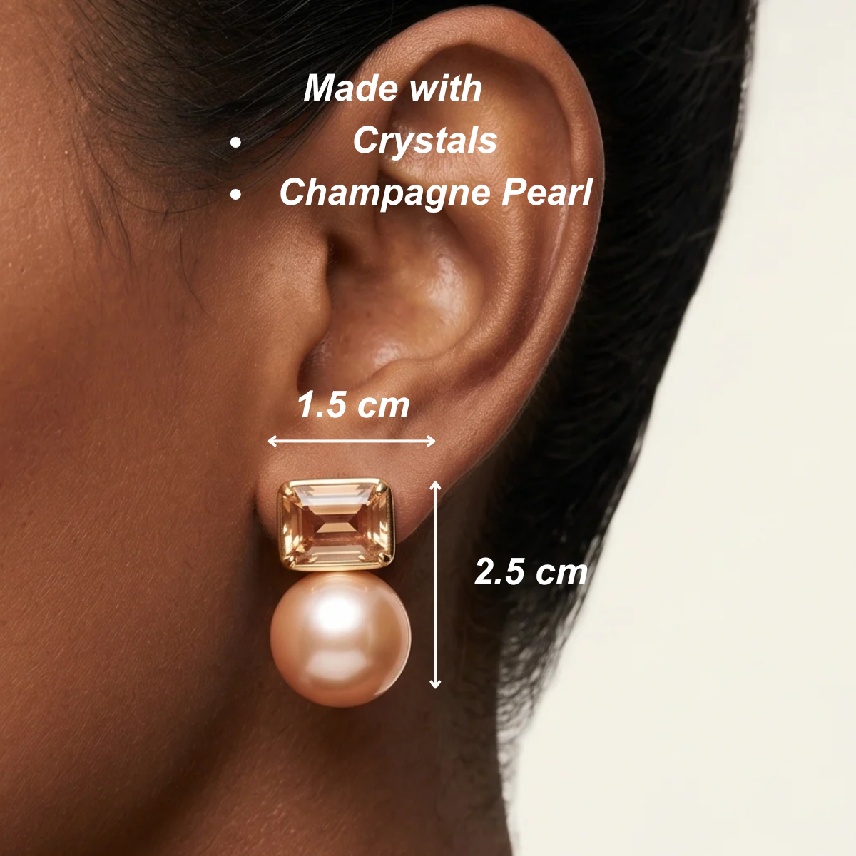 Champagne Stone & Pearl Studs - Gold
