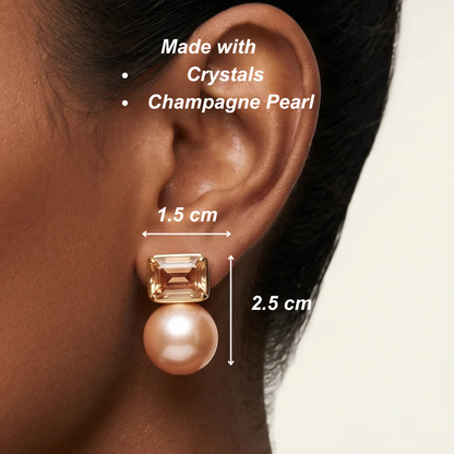 Champagne Stone & Pearl Studs - Gold