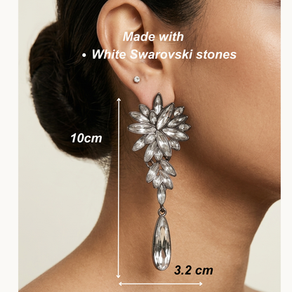 Swarovski stone Silver Floral Danglers