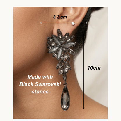 Swarovski Black Floral Danglers