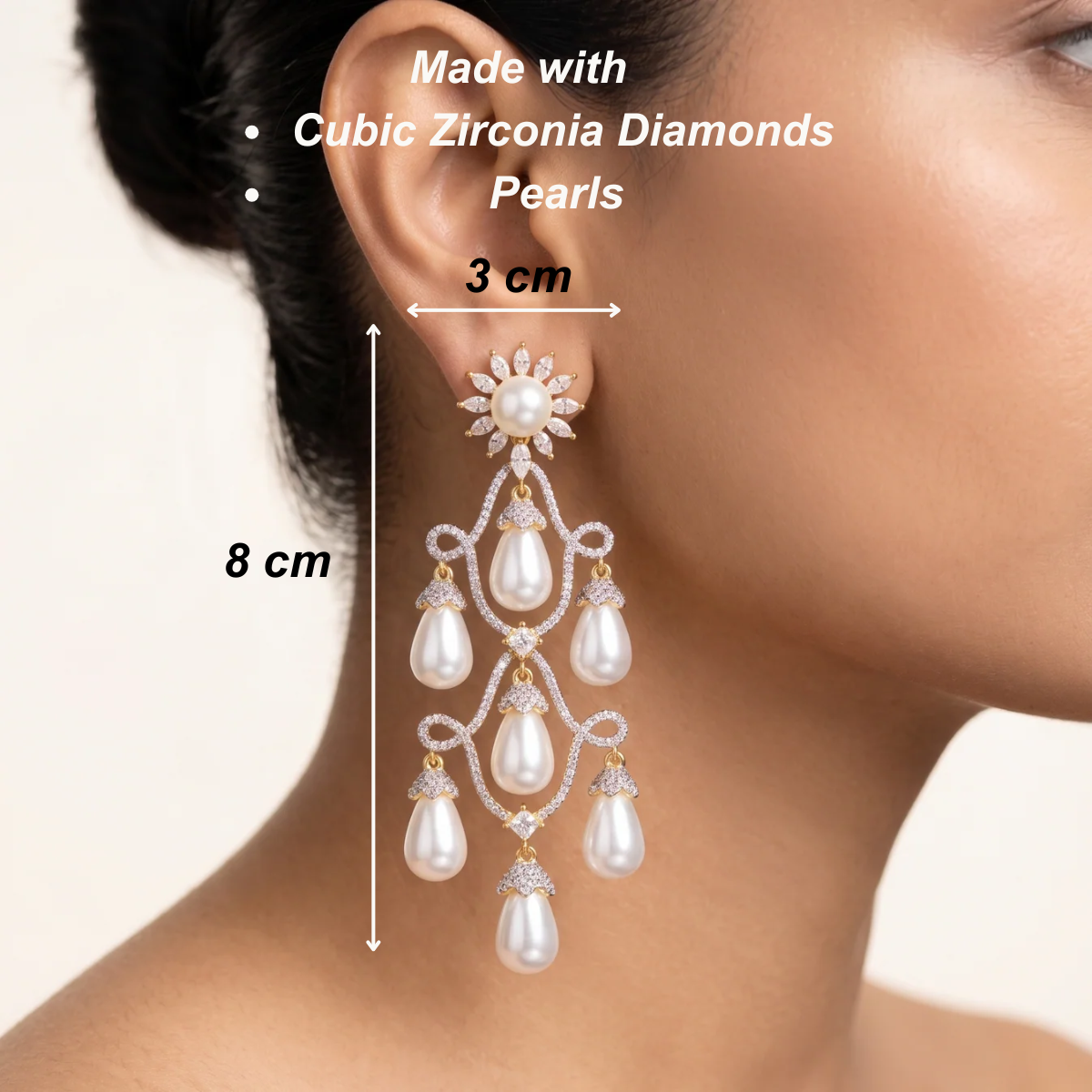 Chandelier Diamond Danglers - Gold, Silver & Pearl